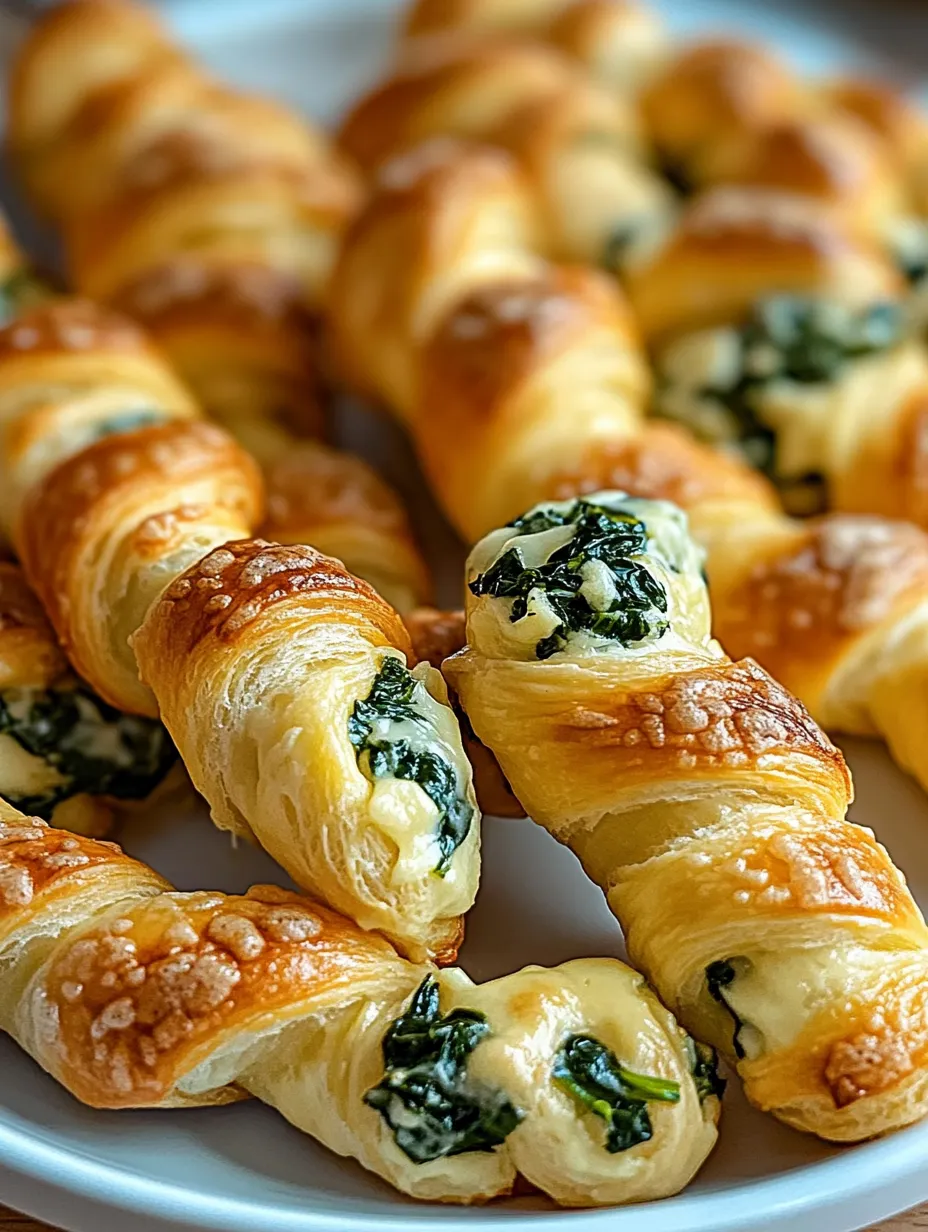 A plate of croissants with spinach.