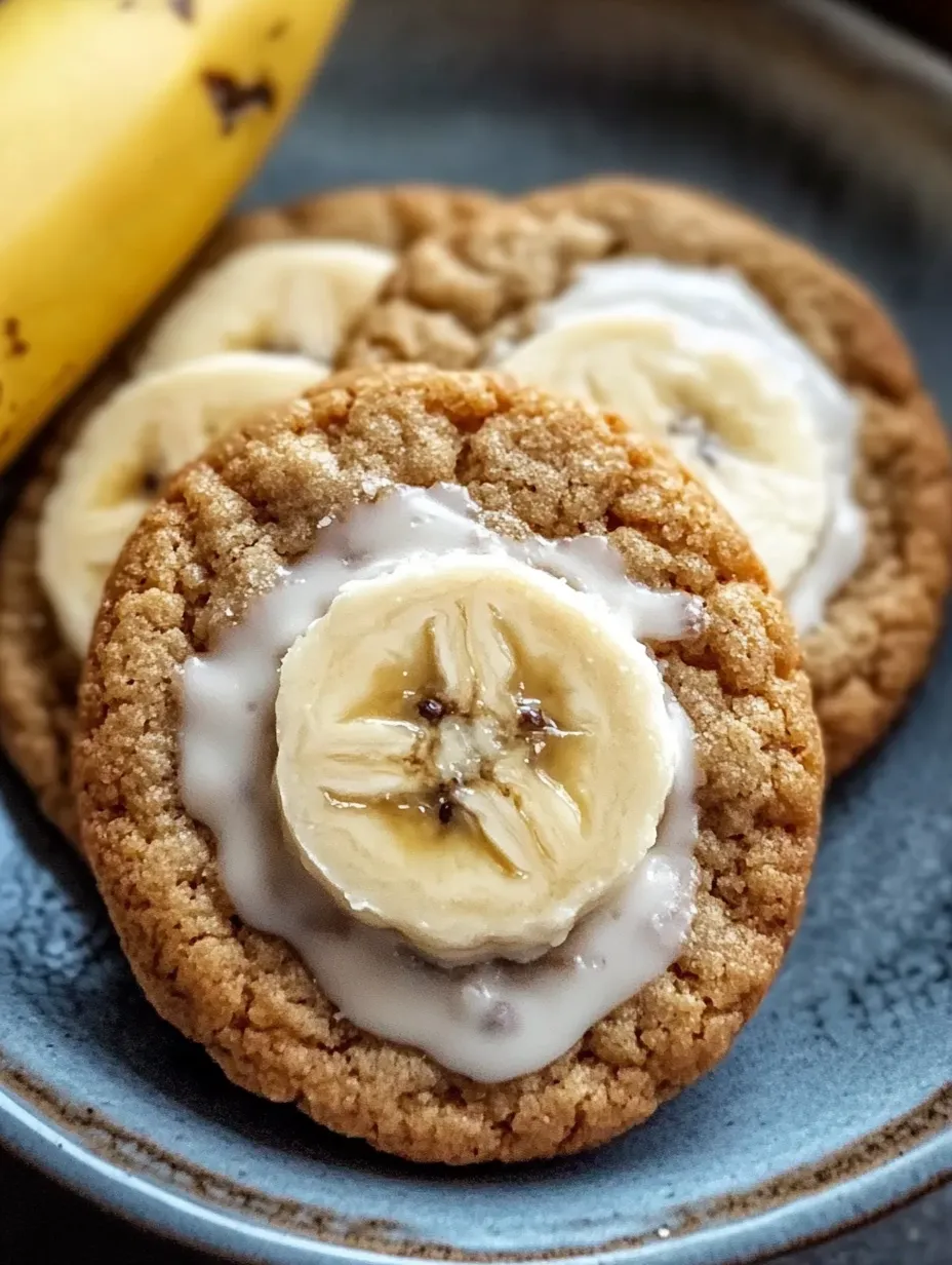 A plate of cookies with bananas on top.