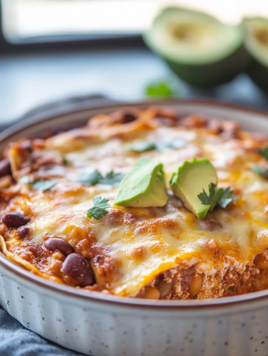 A bowl of food with a slice of avocado on top.