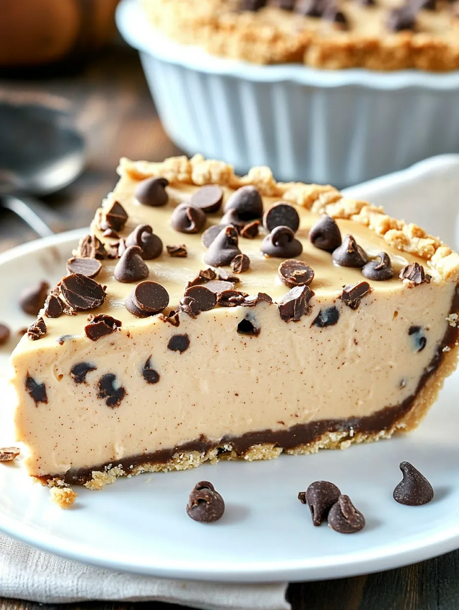 A slice of chocolate pie with chocolate chips on top.