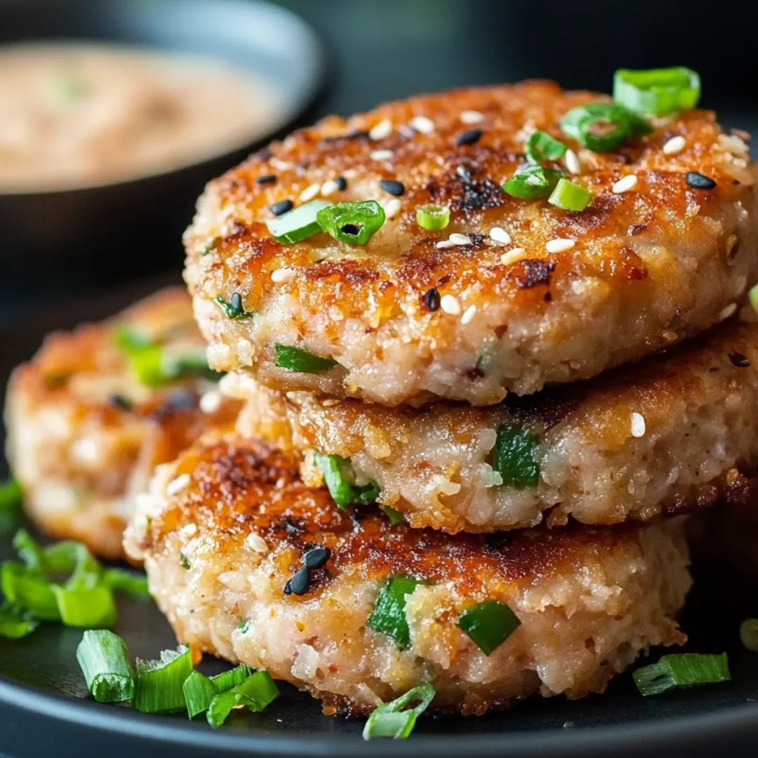 A stack of patties with green toppings.