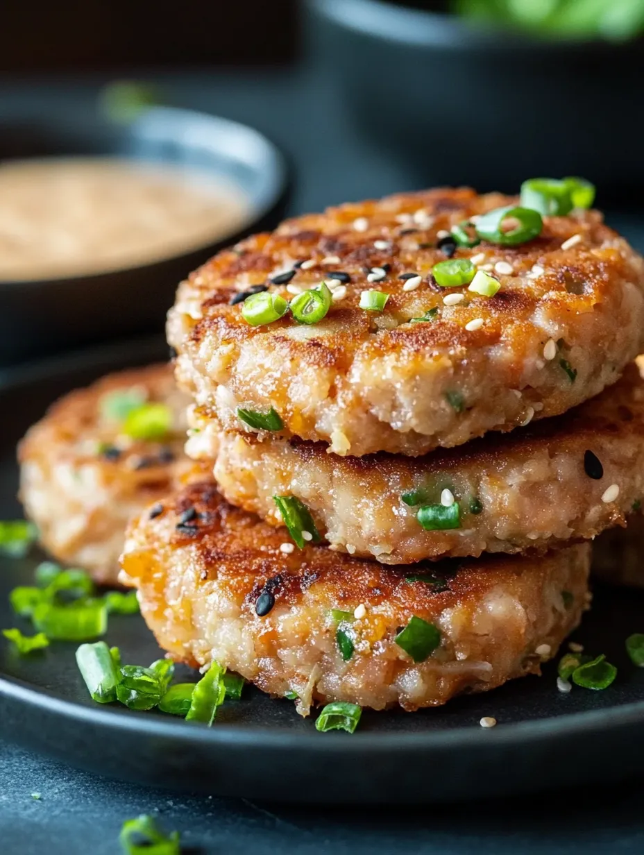 A stack of patties with green onions on top.