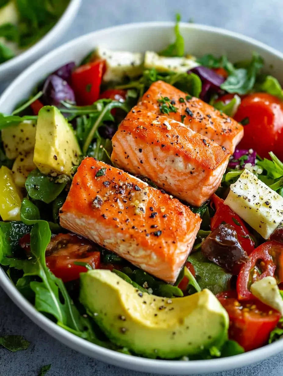 A bowl of salad with fish and tomatoes.