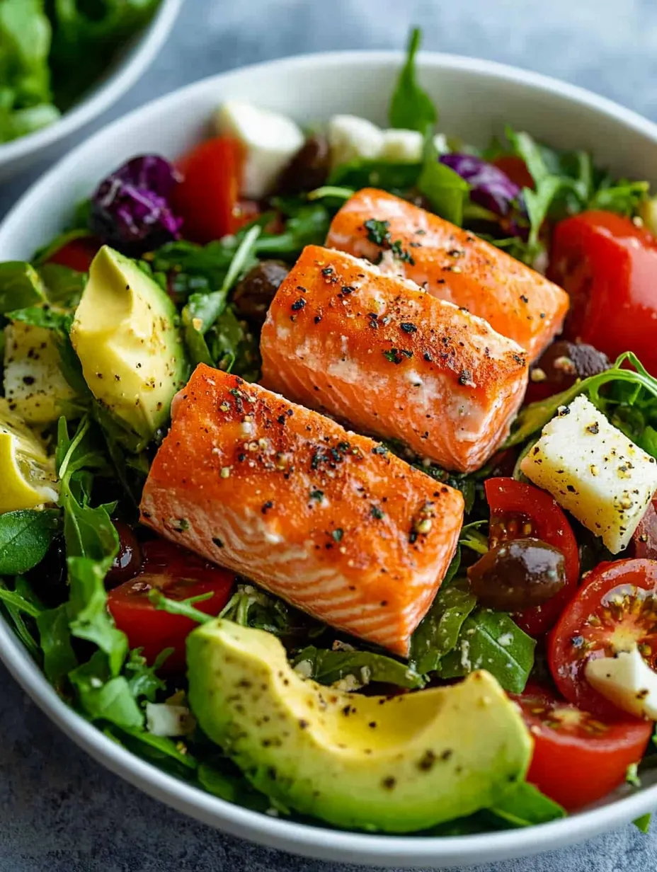 A bowl of salad with fish and tomatoes.