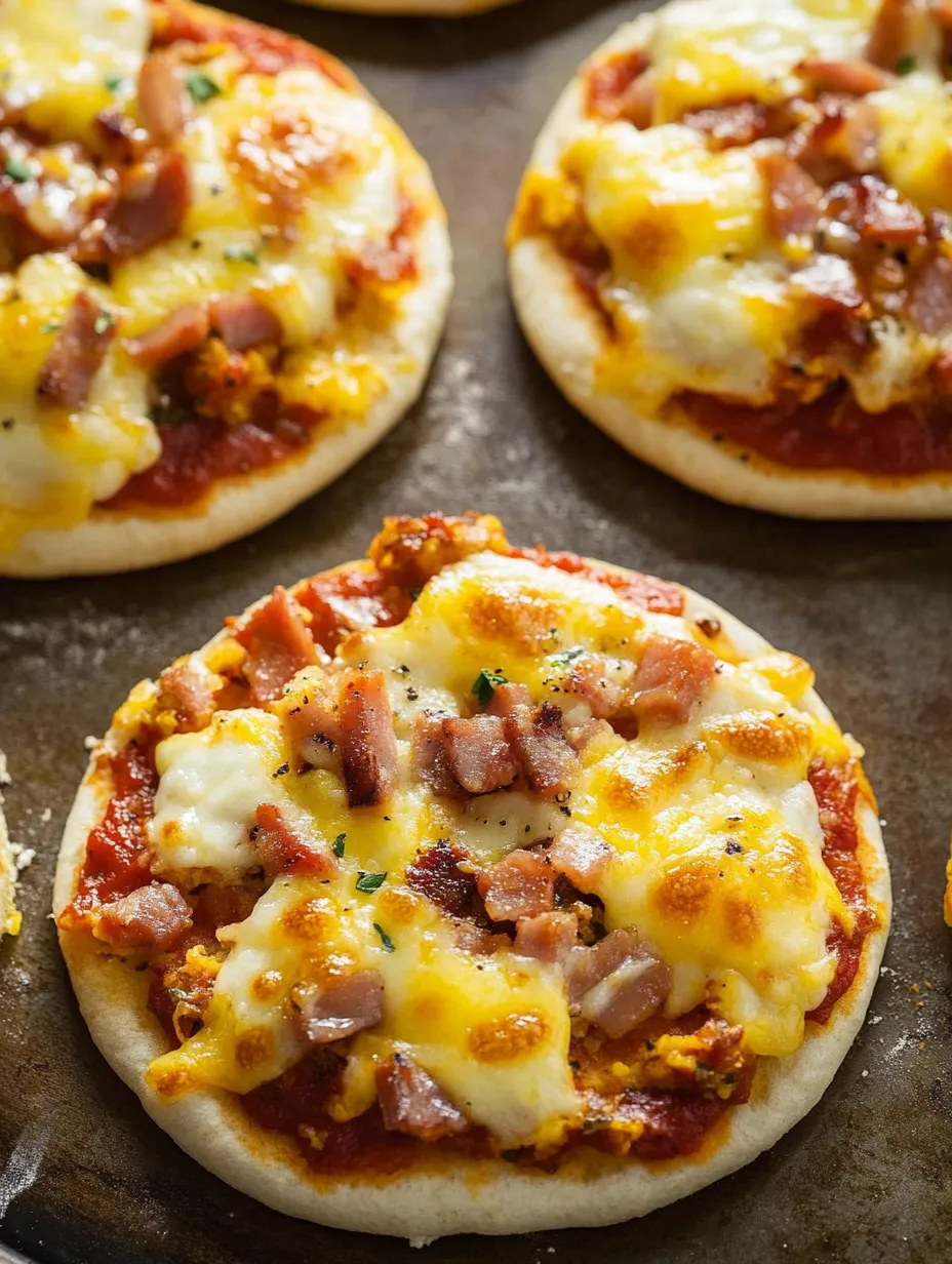 A pizza with ham and cheese.