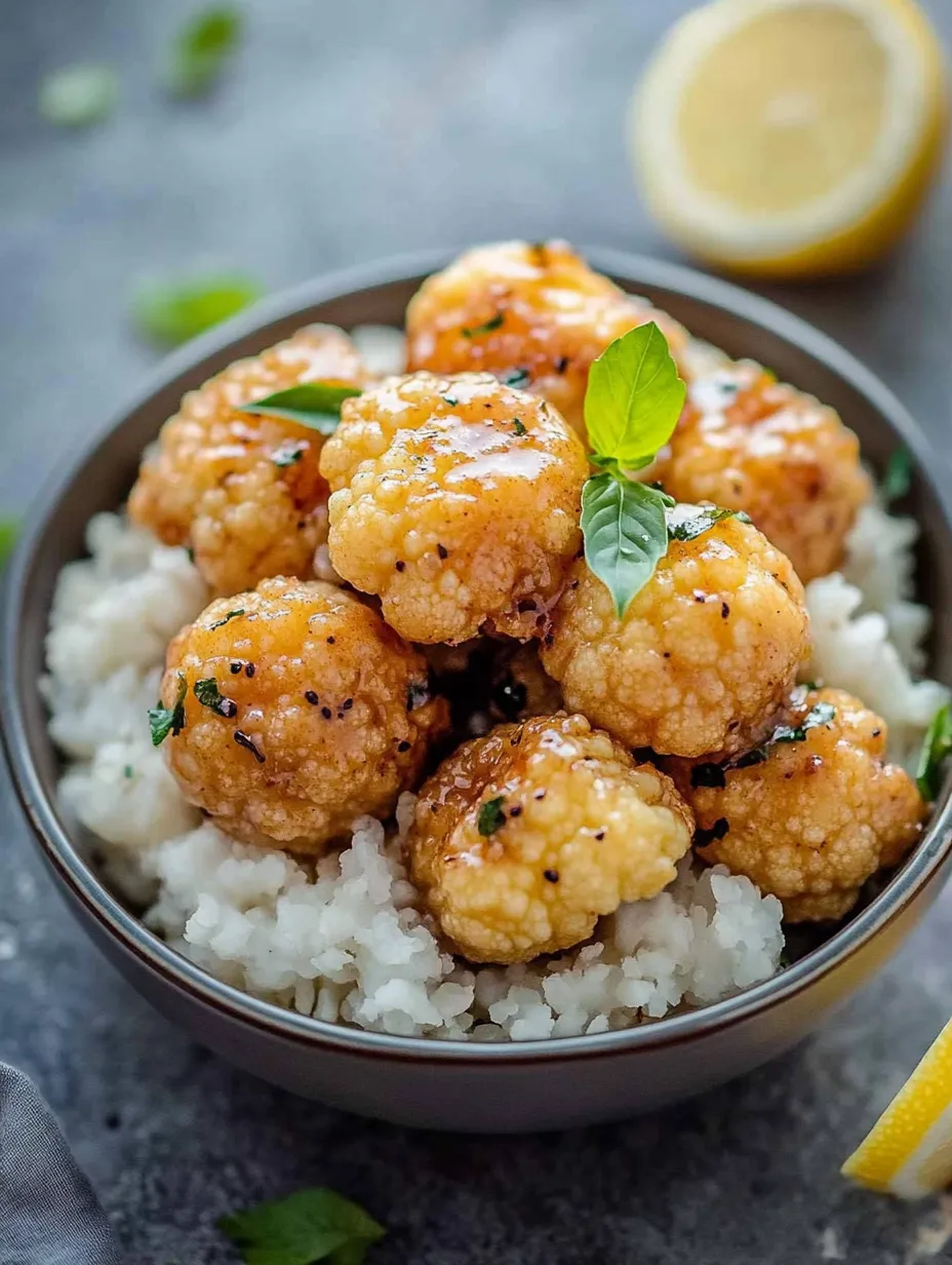 A bowl of rice with chicken and a lemon wedge.