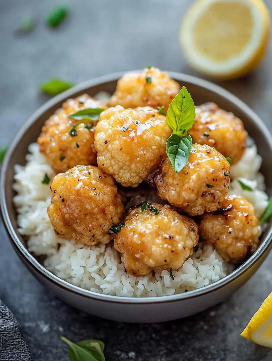 A bowl of rice with chicken and lemon.