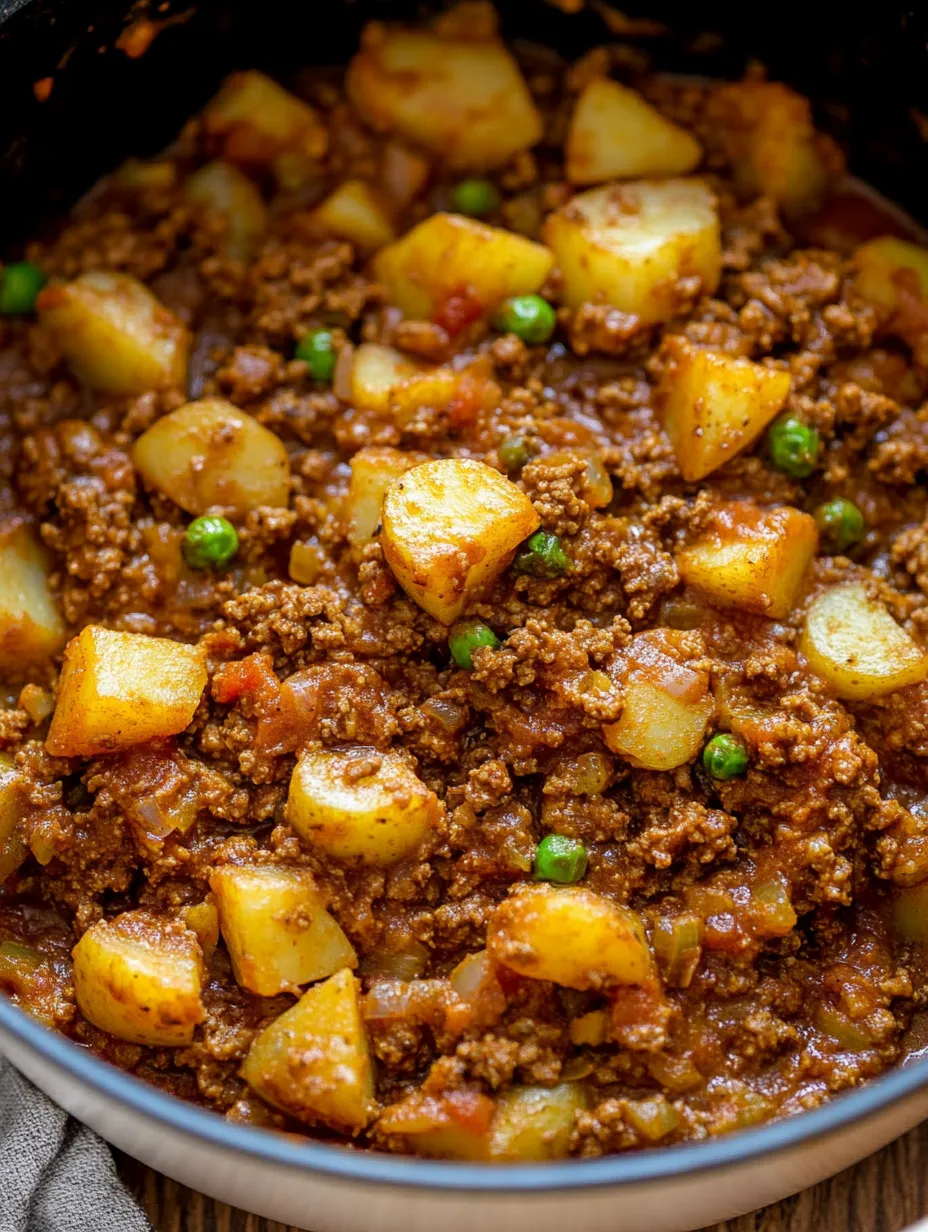 A bowl of food with peas and potatoes.