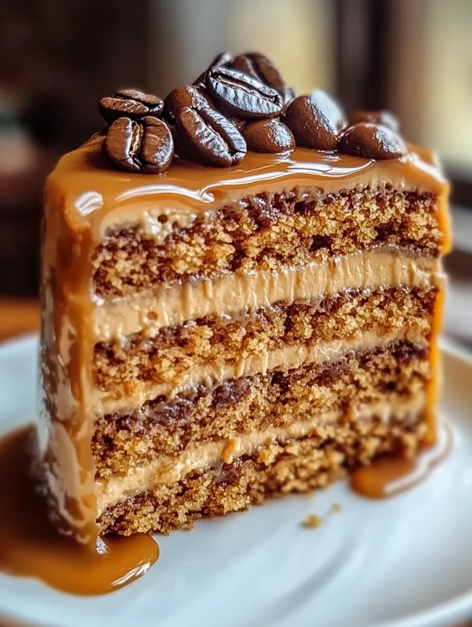 A slice of cake with chocolate and caramel drizzle.