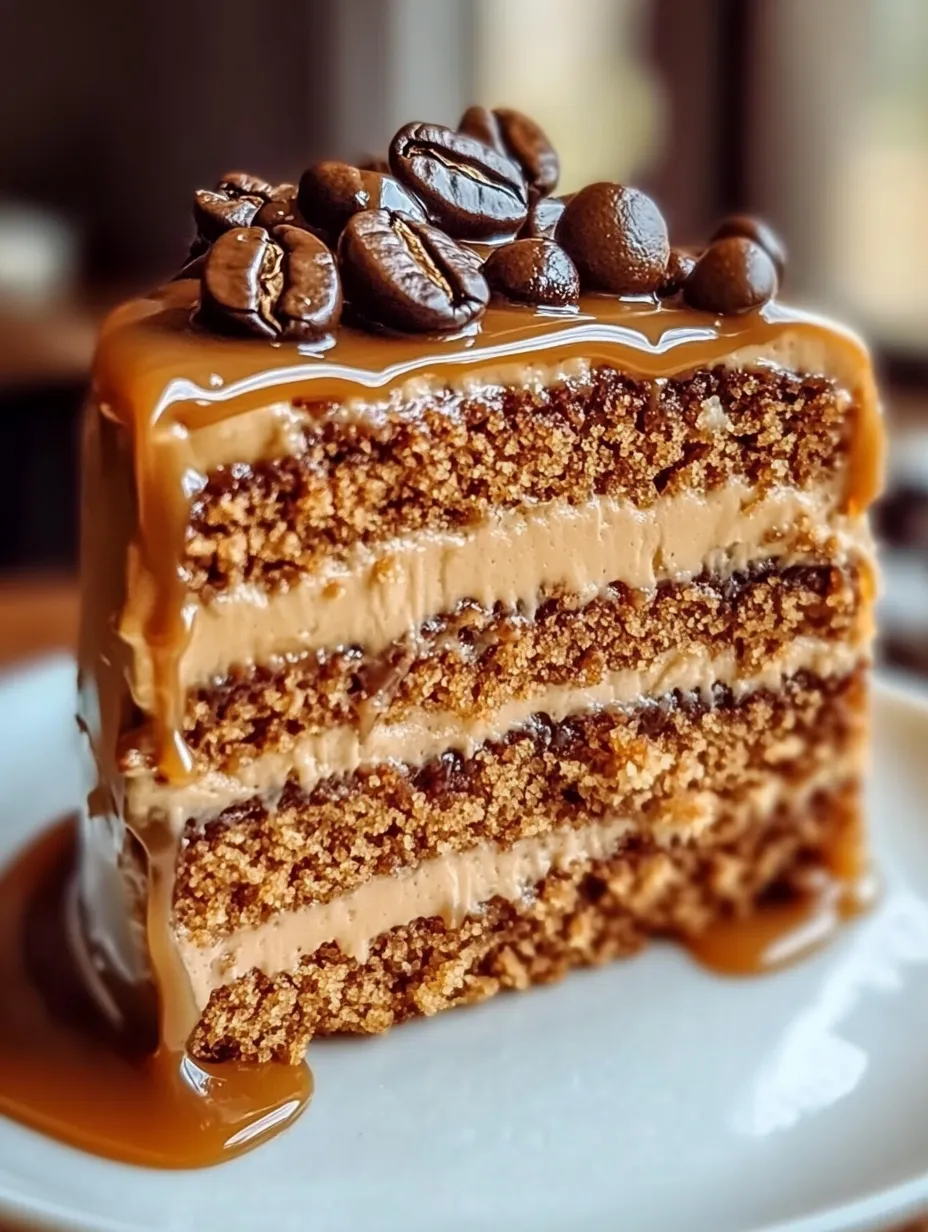 A slice of cake with chocolate drizzle.