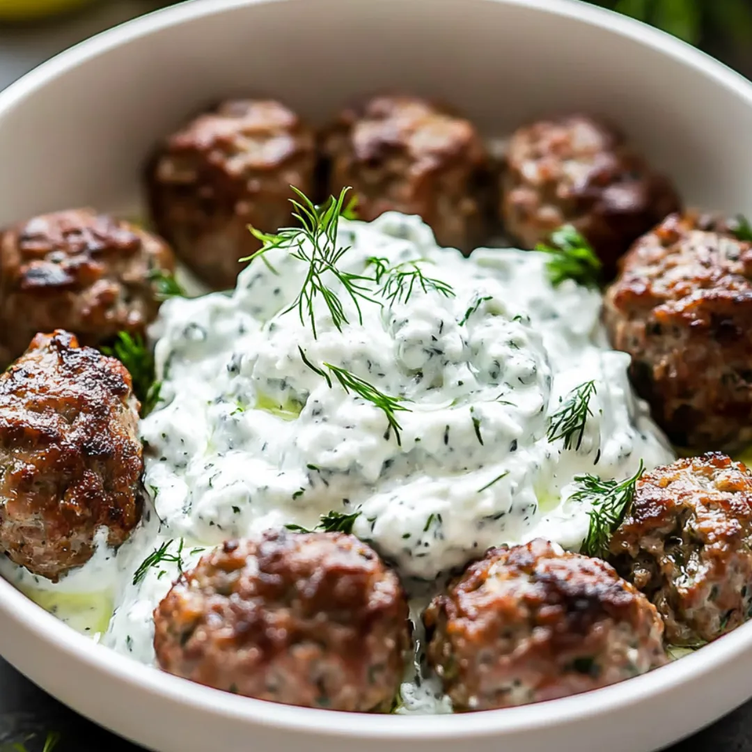 A bowl of meatballs with a dollop of sour cream on top.
