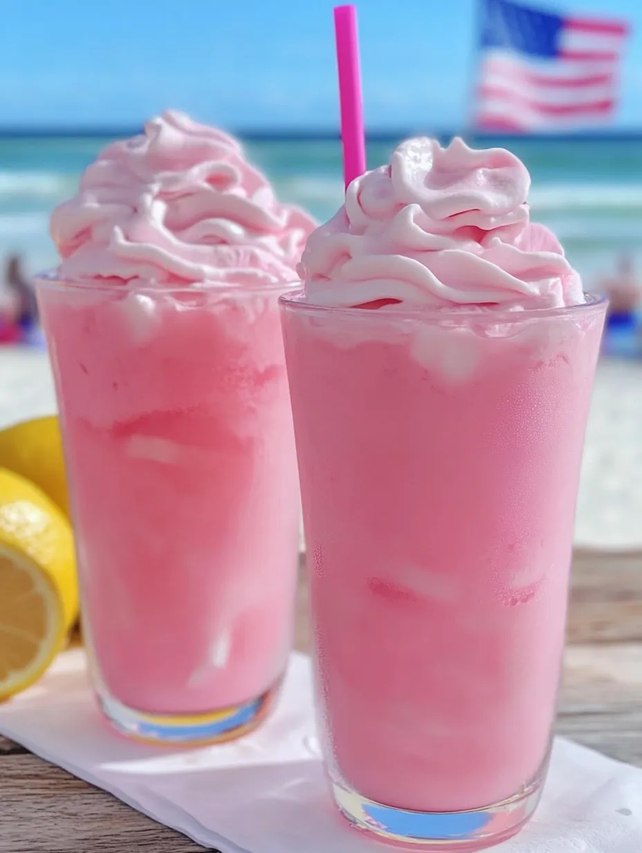 Two pink drinks with a pink straw.