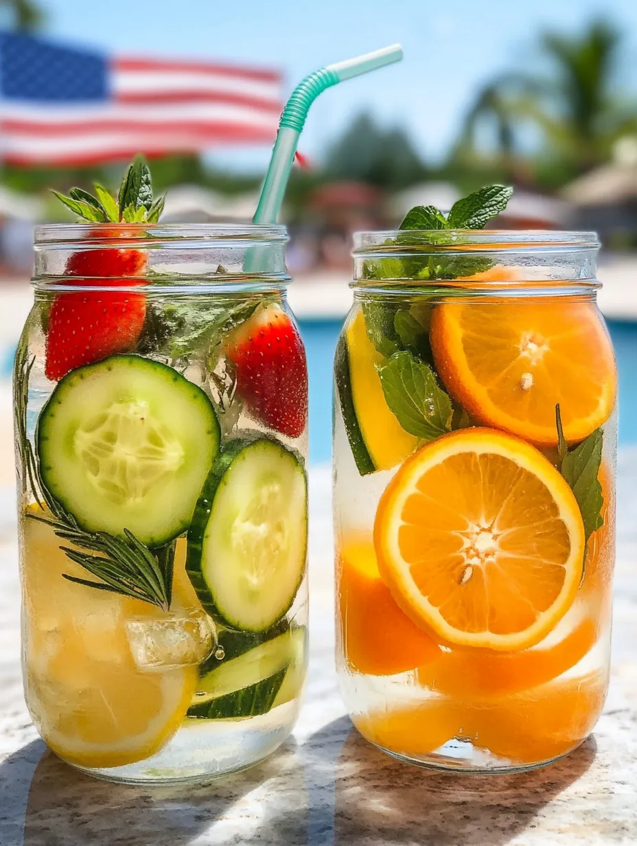 Two glasses of fruit juice with a straw in each.