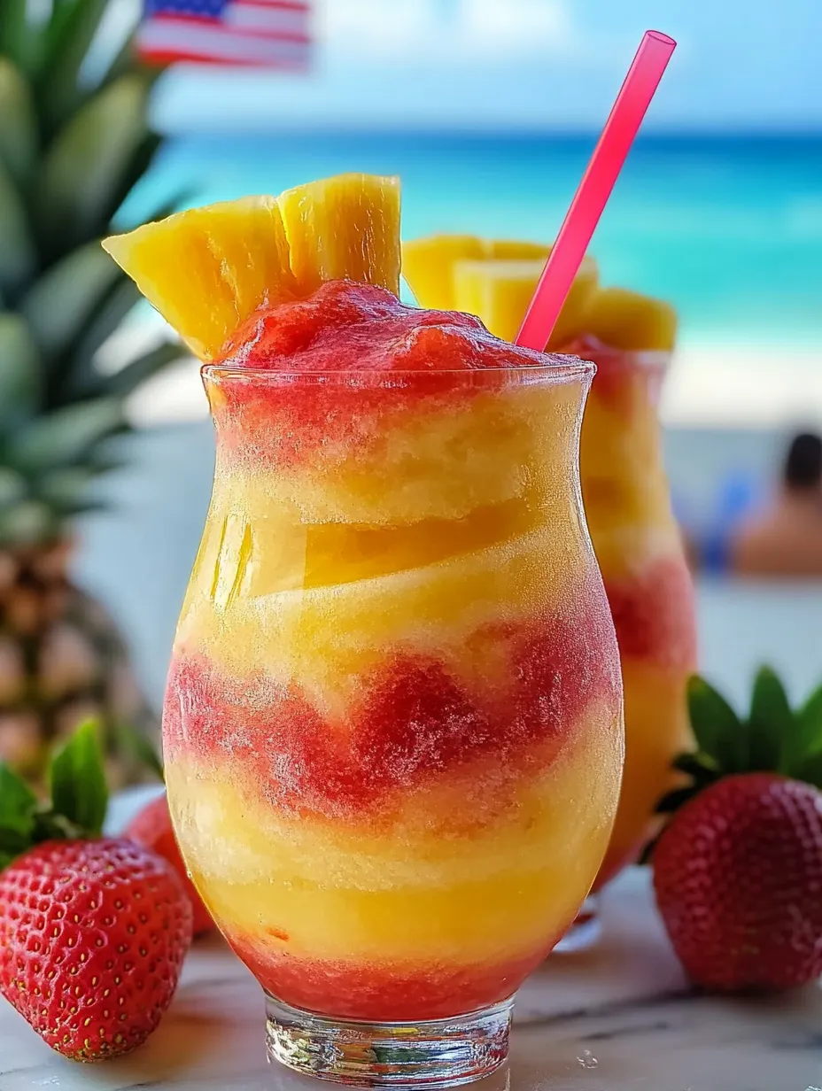 A glass of pineapple juice with strawberries.