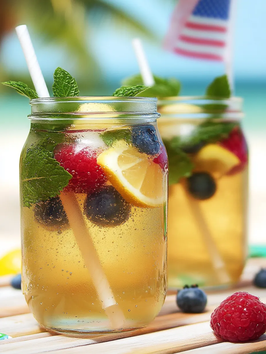 Two glasses of lemonade with blueberries and raspberries.