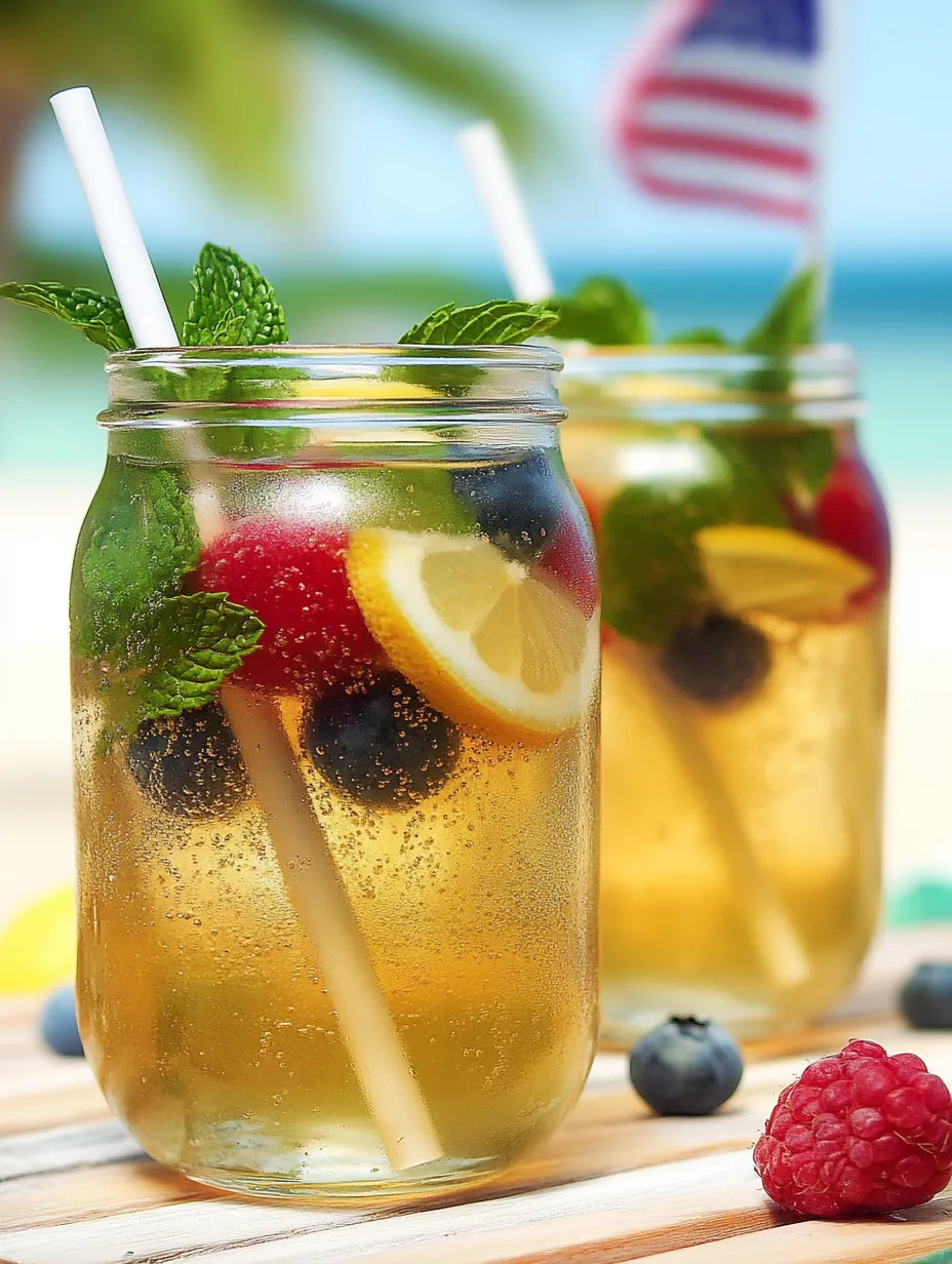 Two glasses of lemonade with blueberries and raspberries.