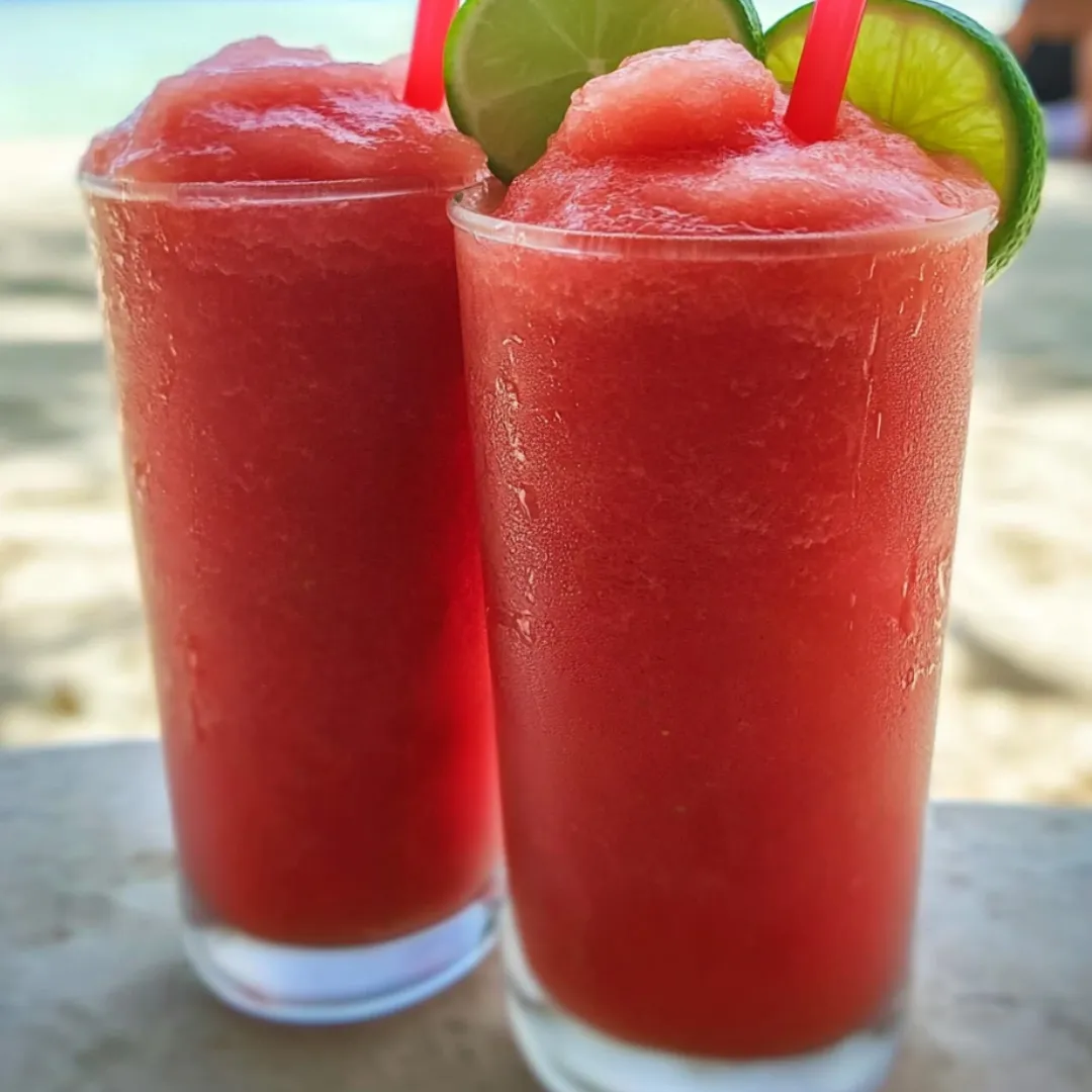 Two glasses of red drinks with limes.