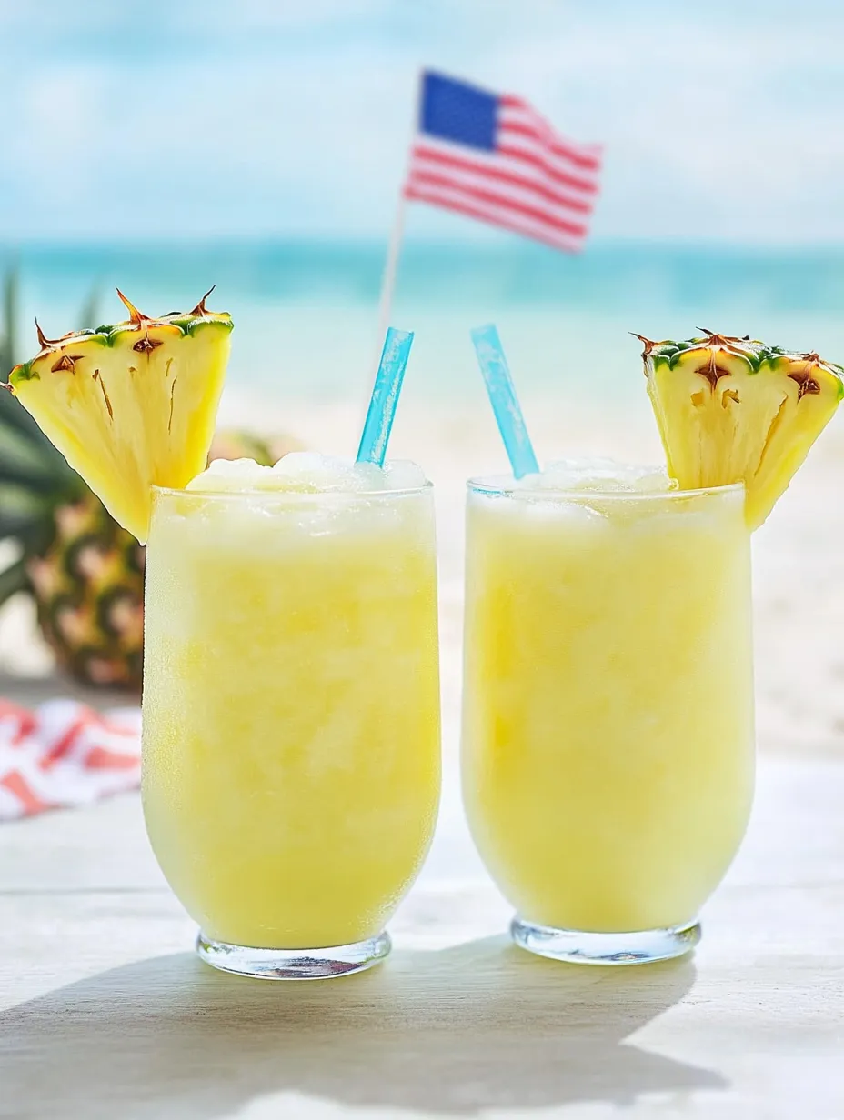 Two glasses of pineapple juice with blue straws.