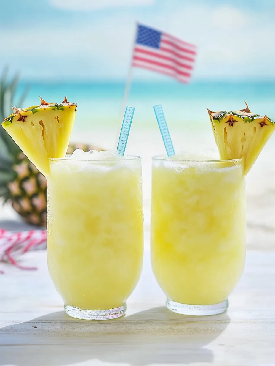 Two glasses of pineapple juice with straws.