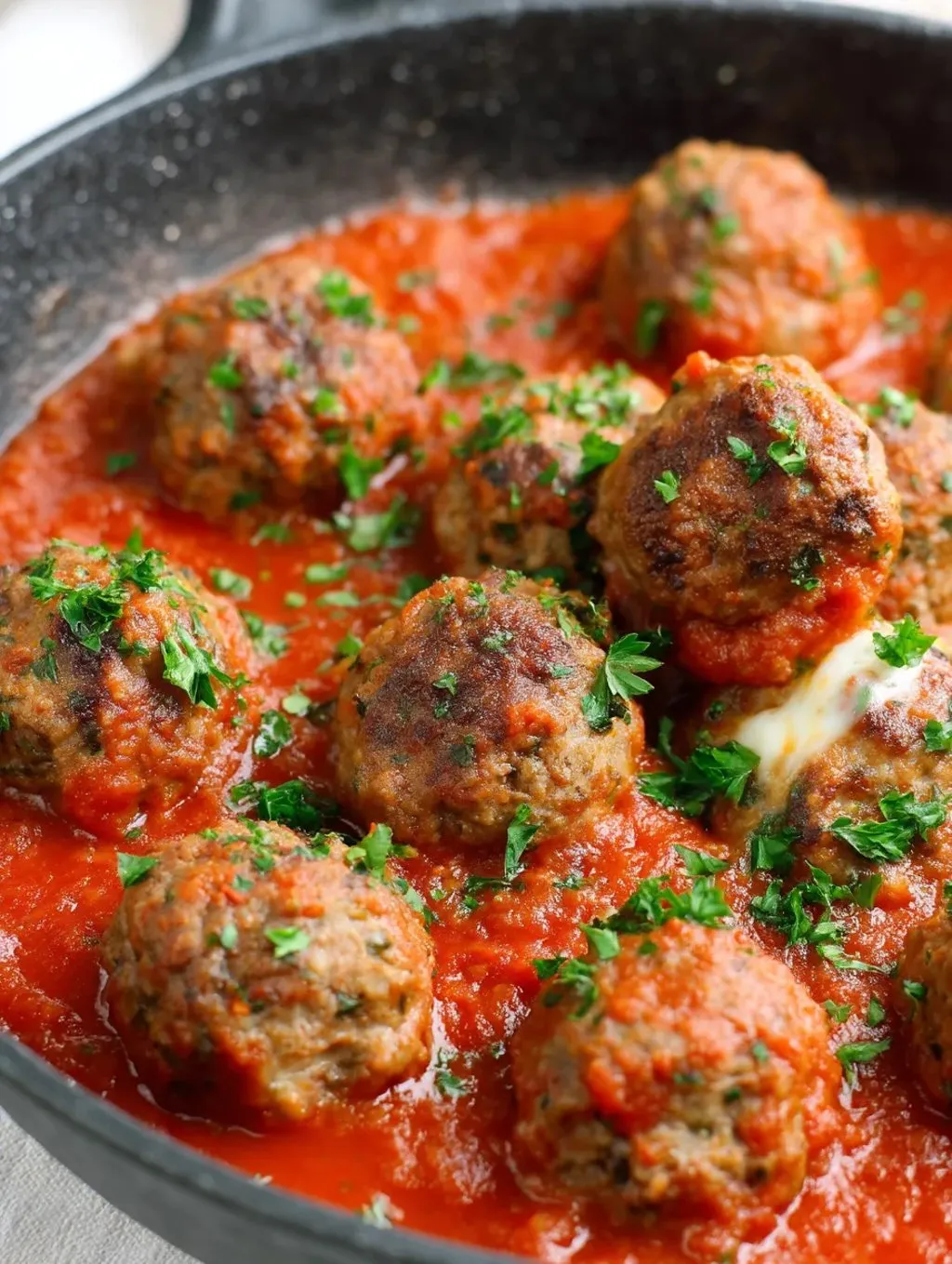 A delicious bowl of meatballs in a red sauce.