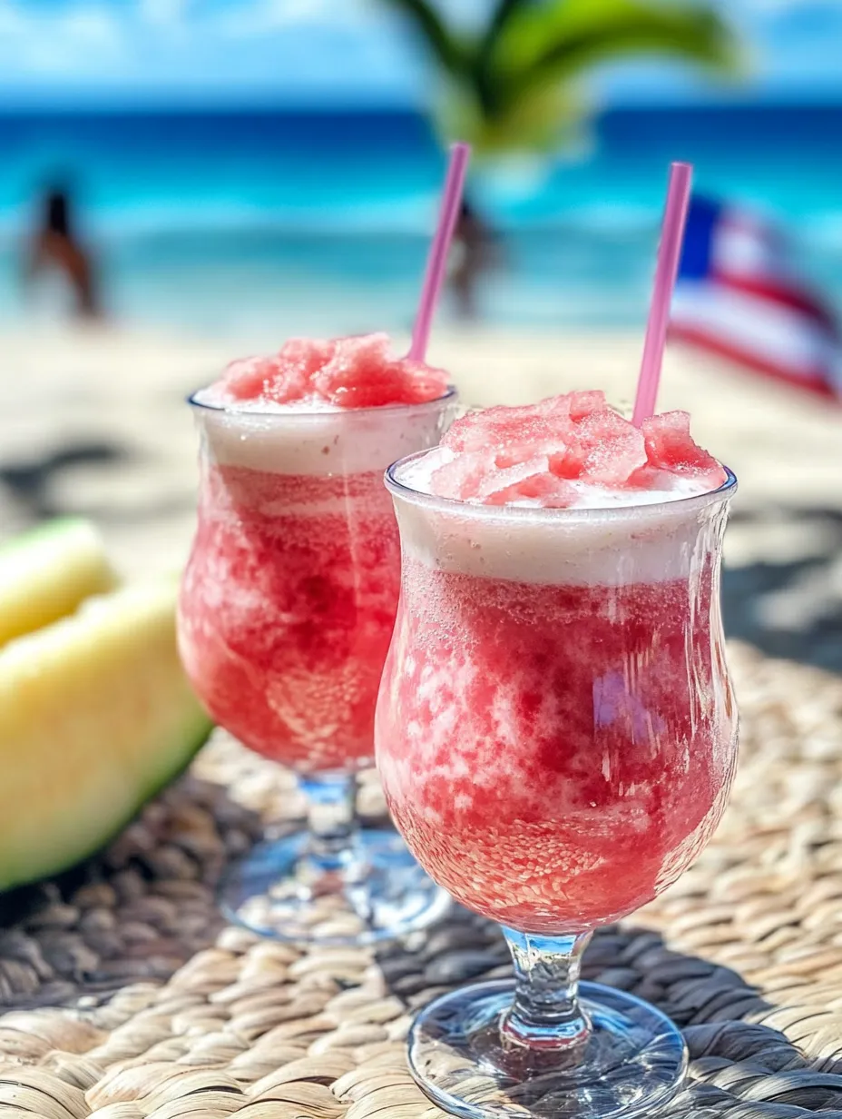Two glasses of pink drinks on a table.