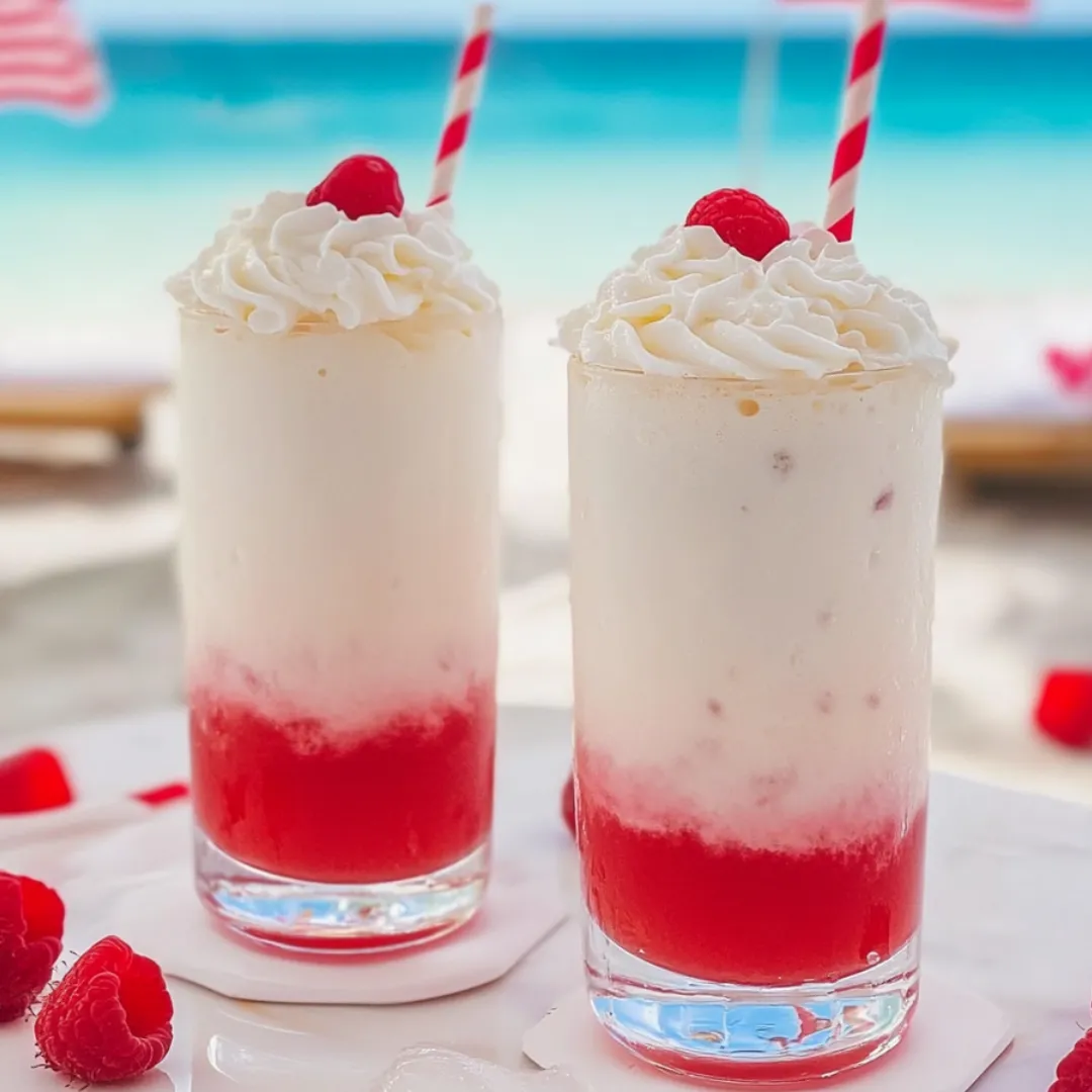 Two glasses of red and white drinks.