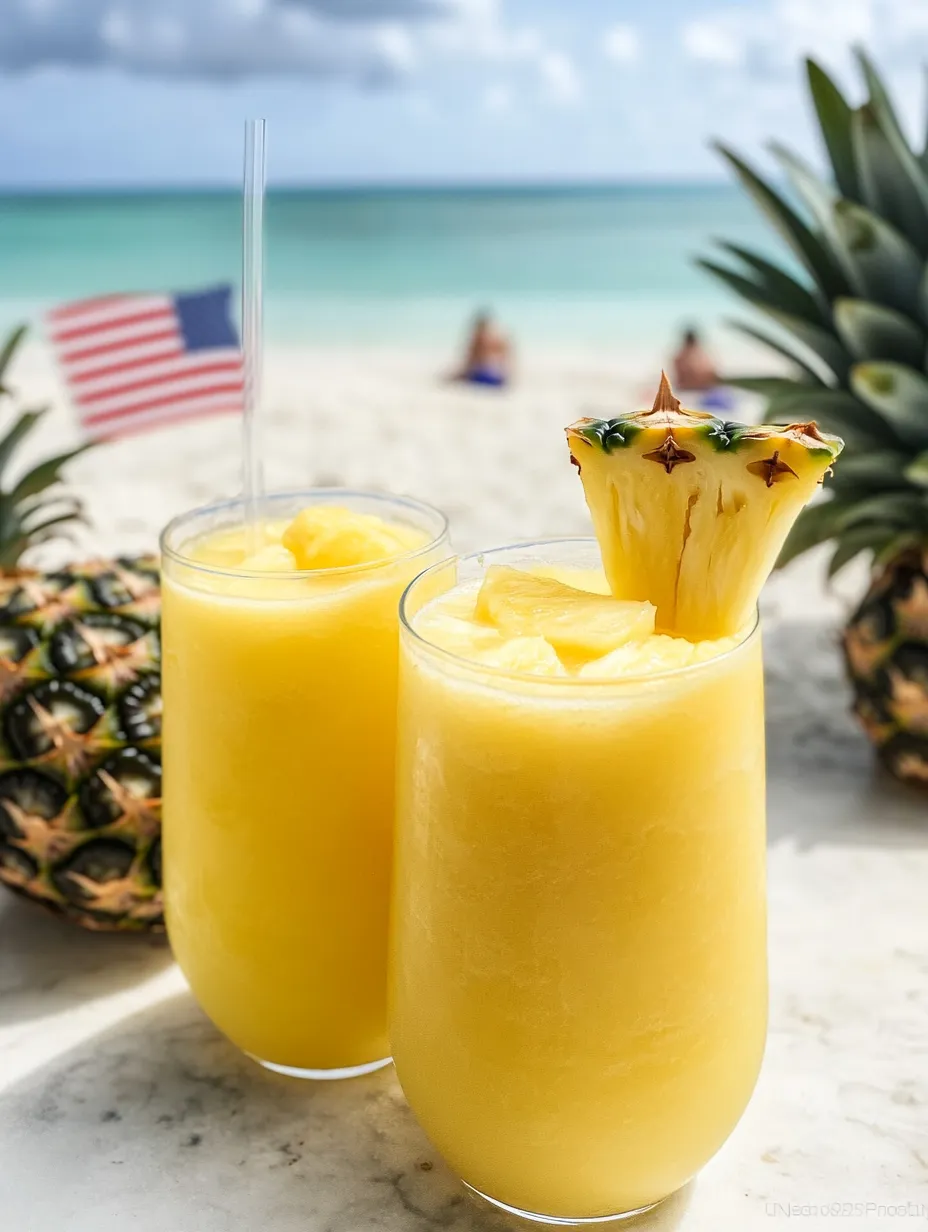 Two glasses of pineapple juice on a table.