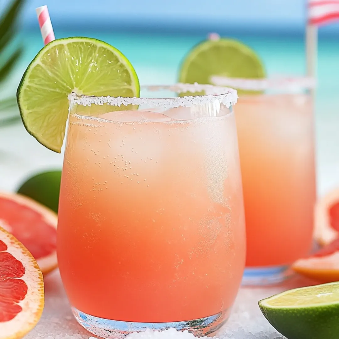 Two glasses of pink drink with limes and oranges.