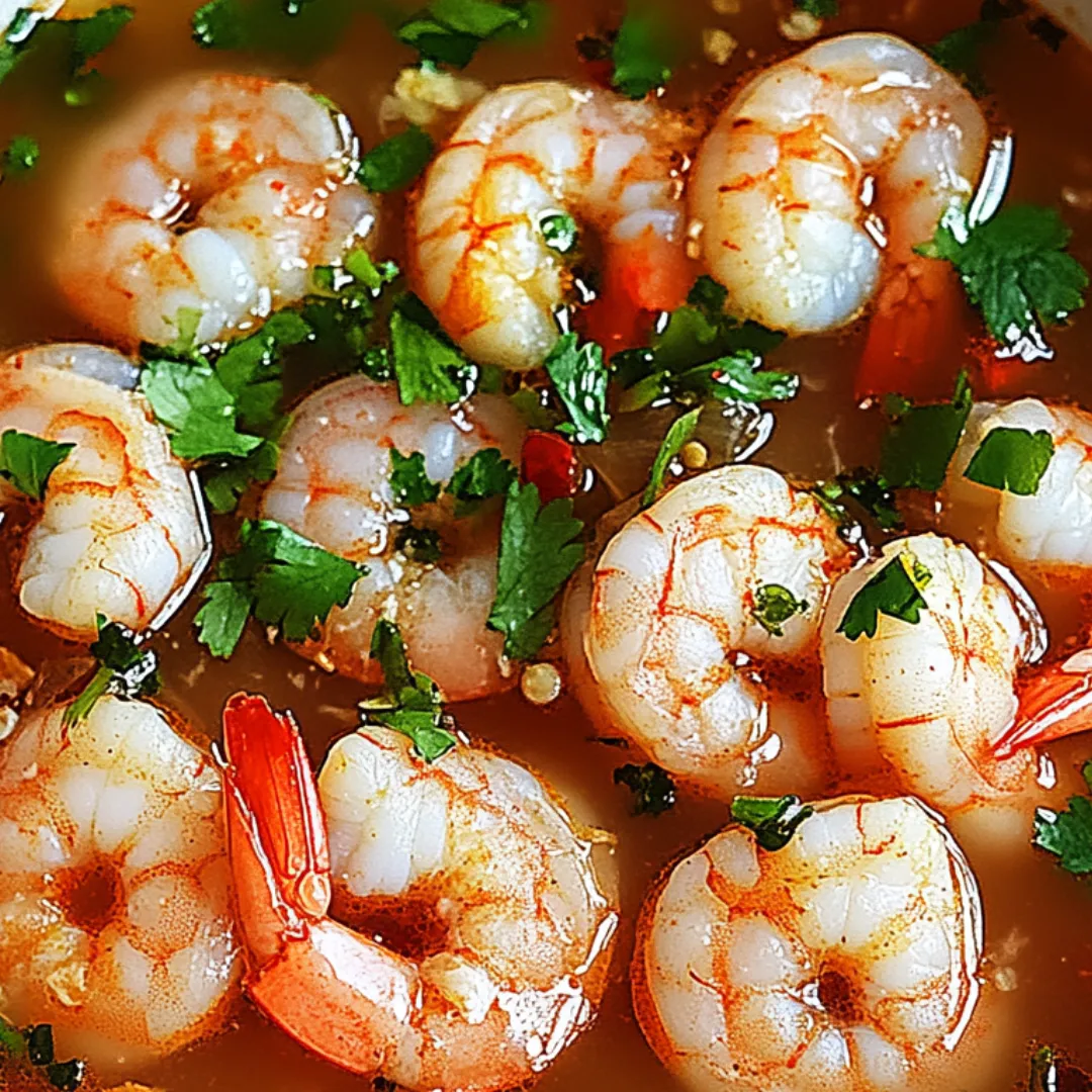 Shrimp in a bowl of sauce.