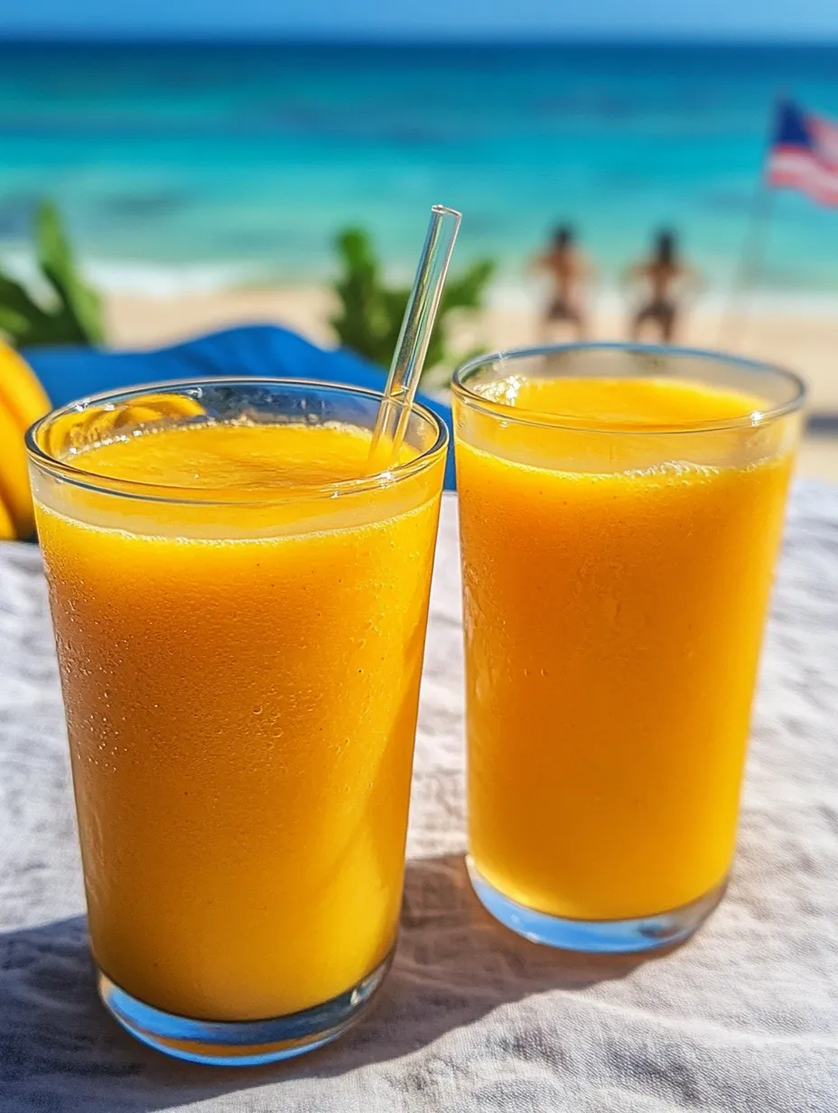 Two glasses of orange juice on a table.