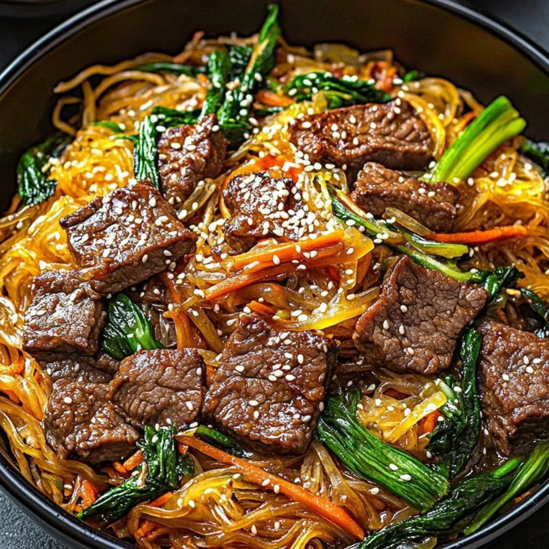 A bowl of noodles with meat and vegetables.