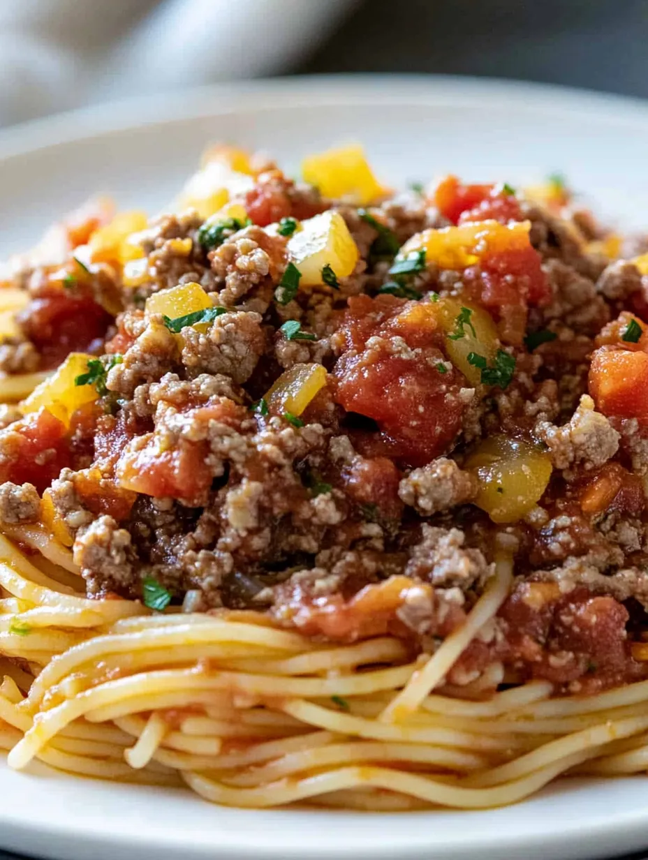 A plate of spaghetti with meat sauce.