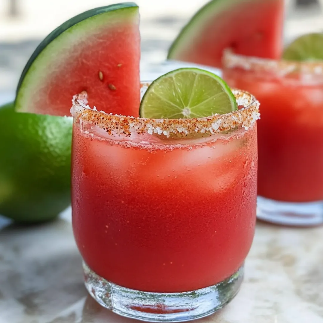 A glass of red drink with a slice of watermelon and lime.