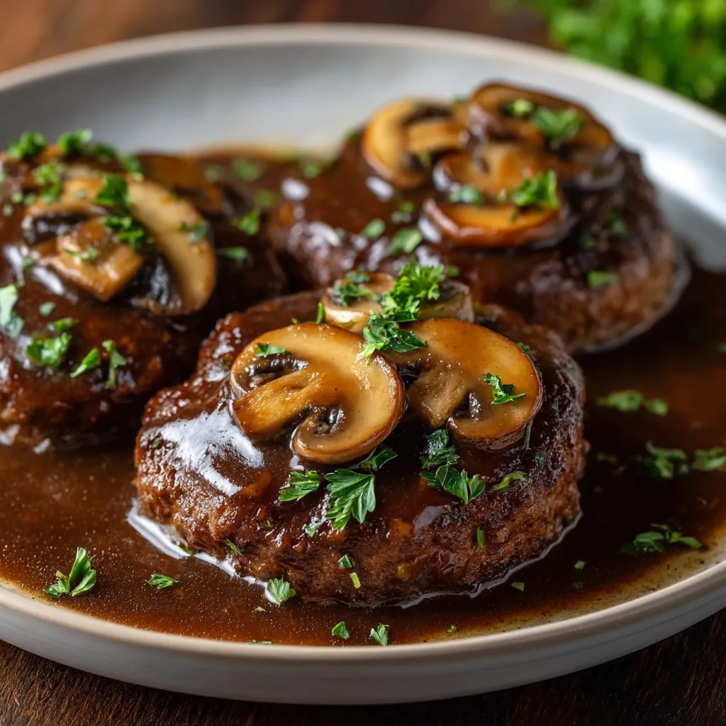 A plate of meat with mushrooms on top.