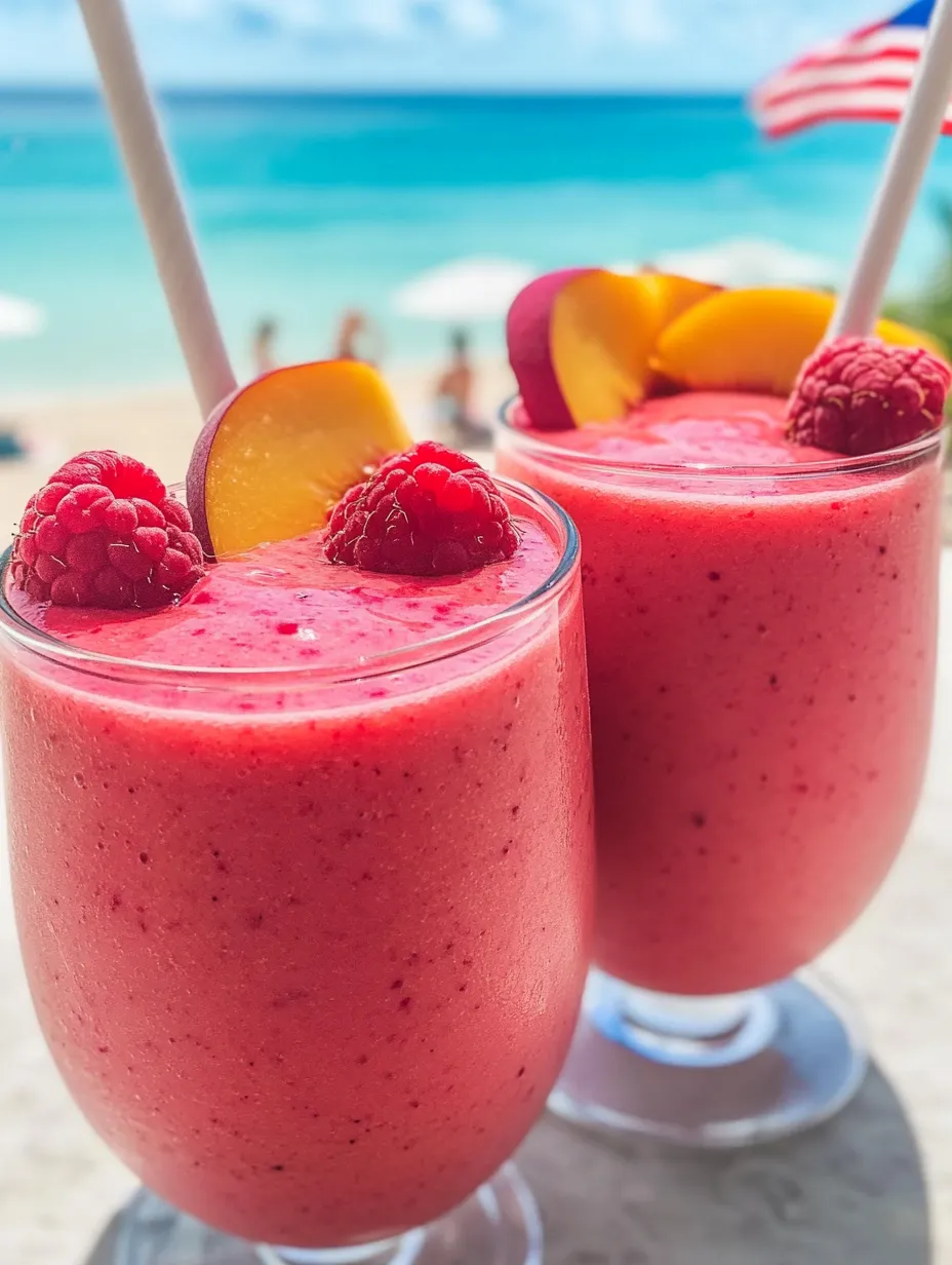 Two glasses of pink smoothie with fruit on top.