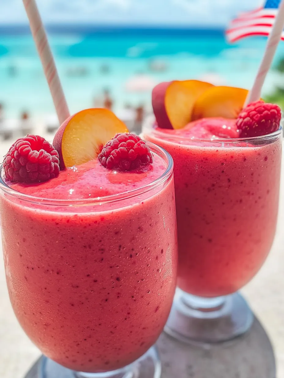 Two glasses of pink smoothie with raspberries on top.