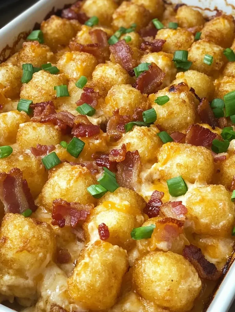 Bacon and cheese covered tater tots.