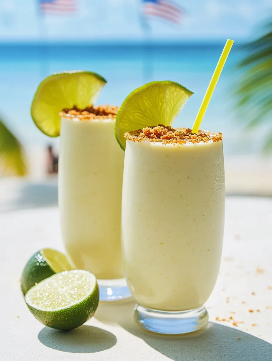 Two glasses of lime juice with a straw in them.