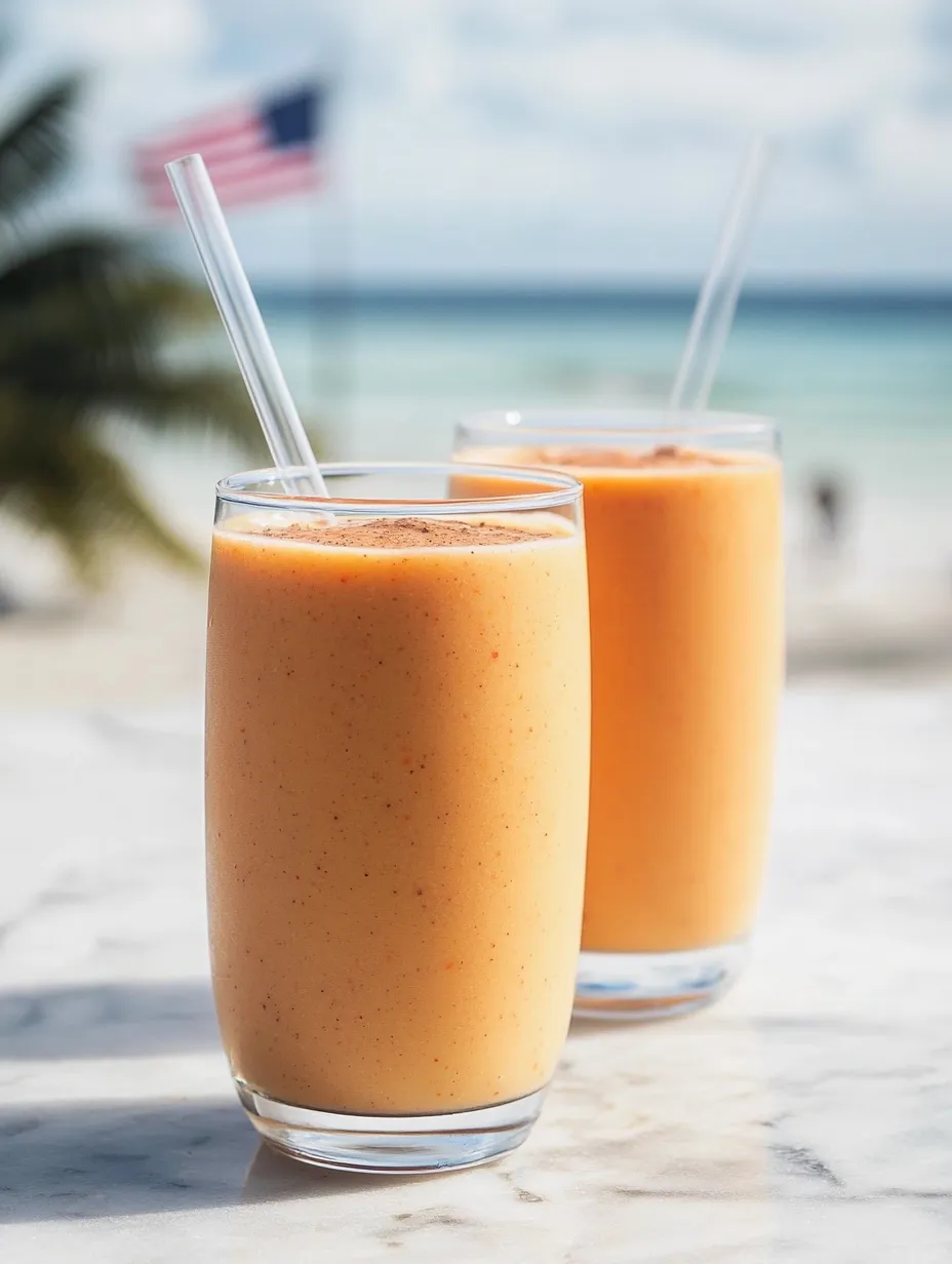 Two glasses of orange juice on a table.