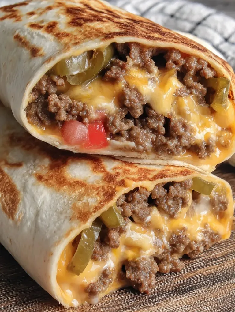A burrito with meat and cheese.