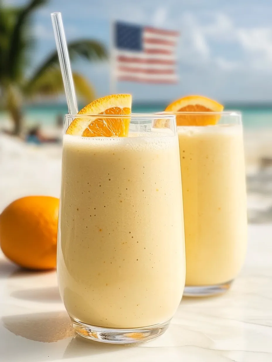 Two glasses of orange juice with oranges in them.