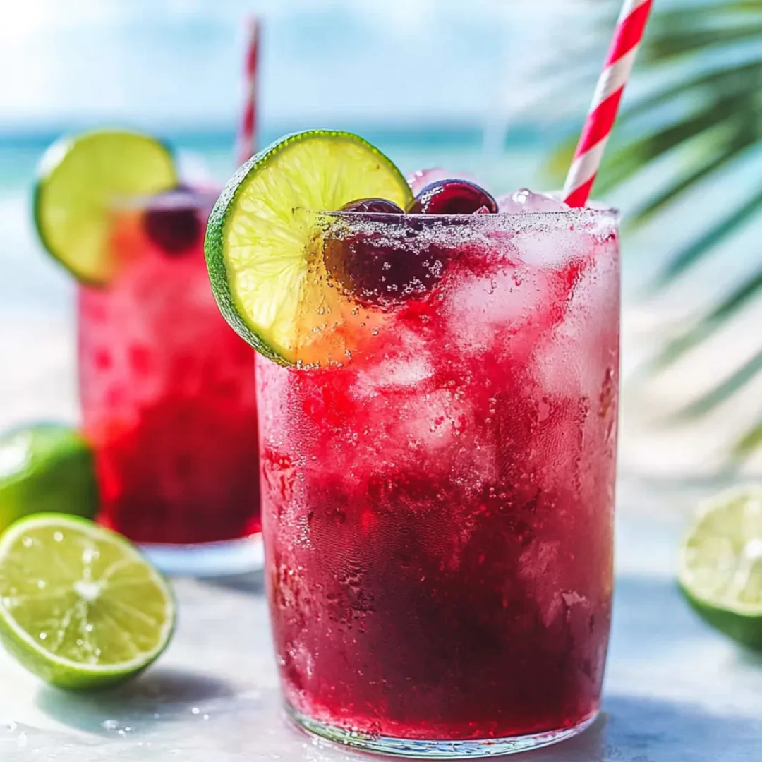 Two glasses of red drink with limes.