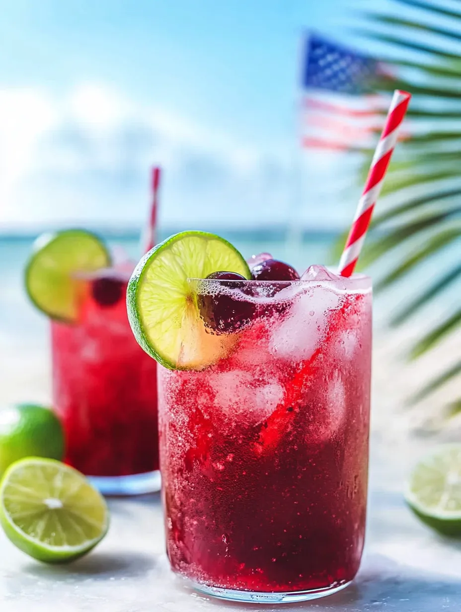 Two glasses of red drink with limes.