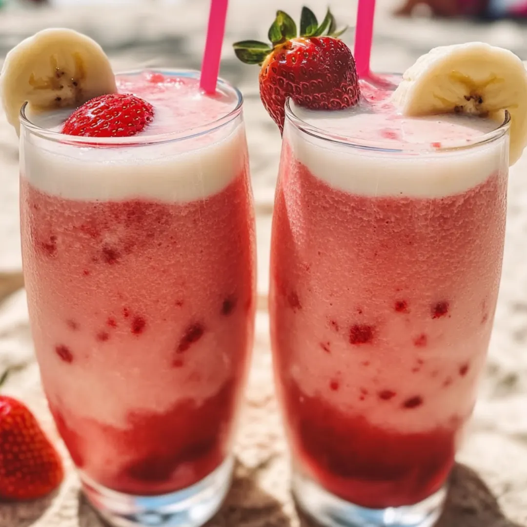 Two glasses of strawberry milk.