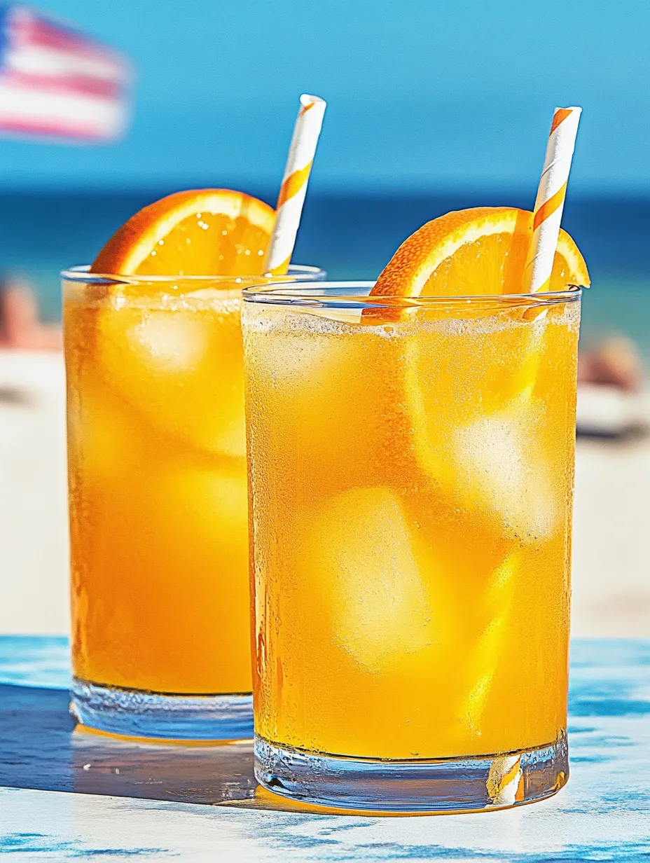 Two glasses of orange juice with straws.