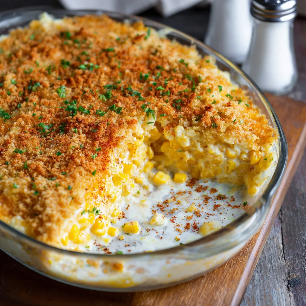 A bowl of food with corn and cheese.
