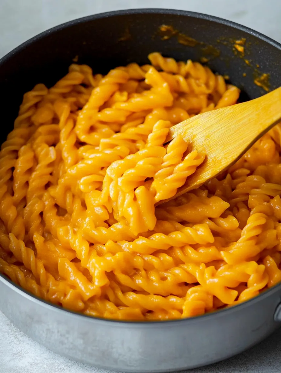 A wooden spoon is in a pot of macaroni.
