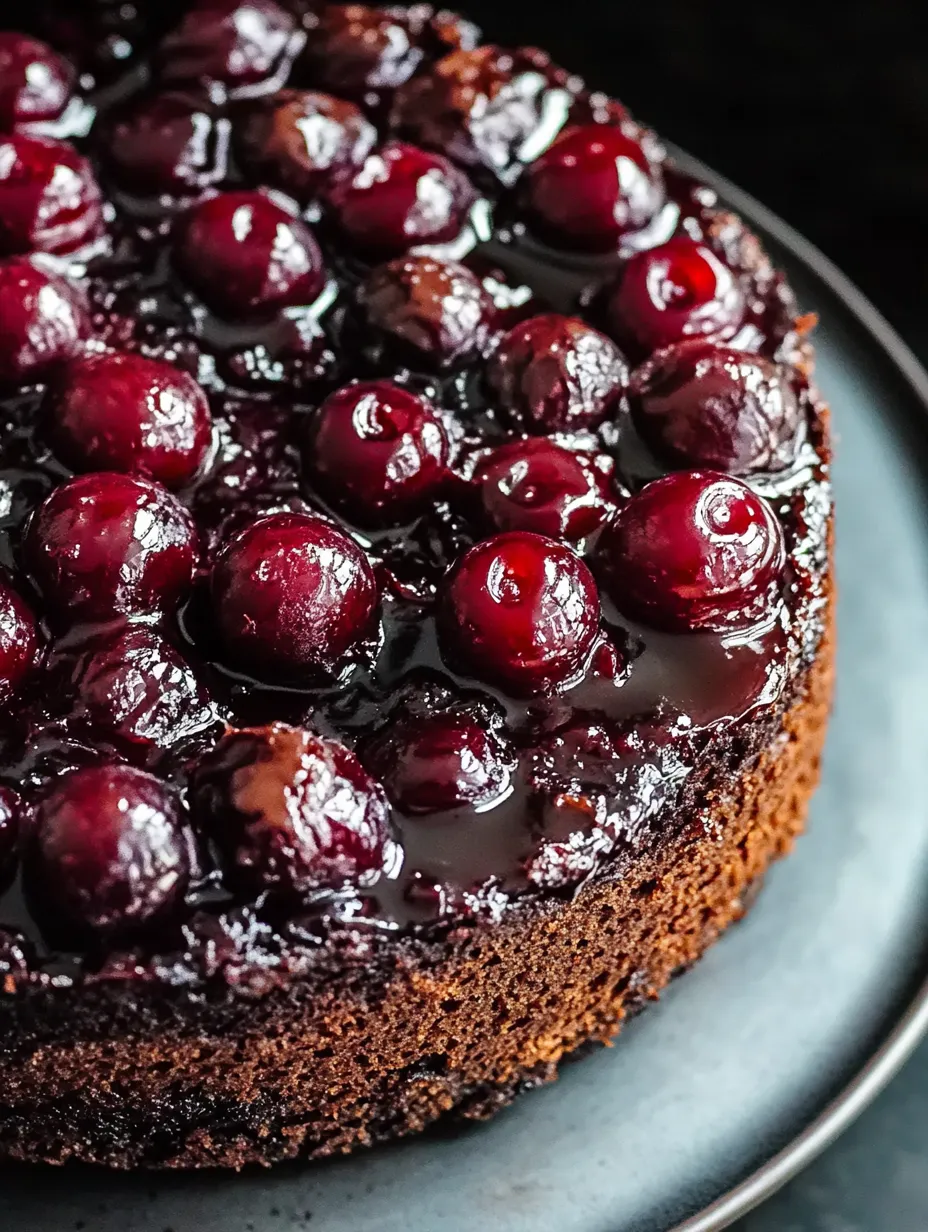 A slice of chocolate cake with cherries on top.