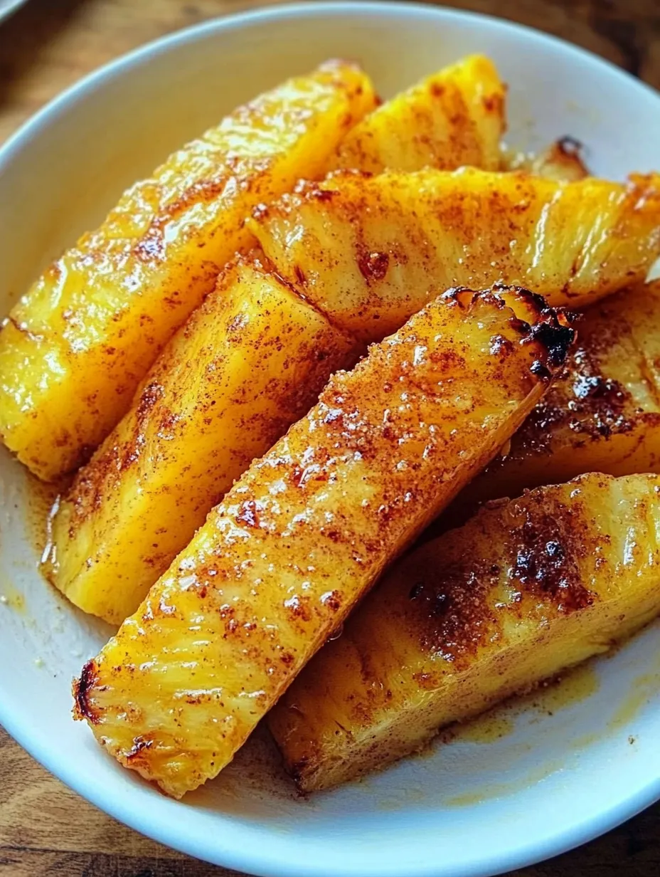 A bowl of sliced pineapple with a brown sauce.