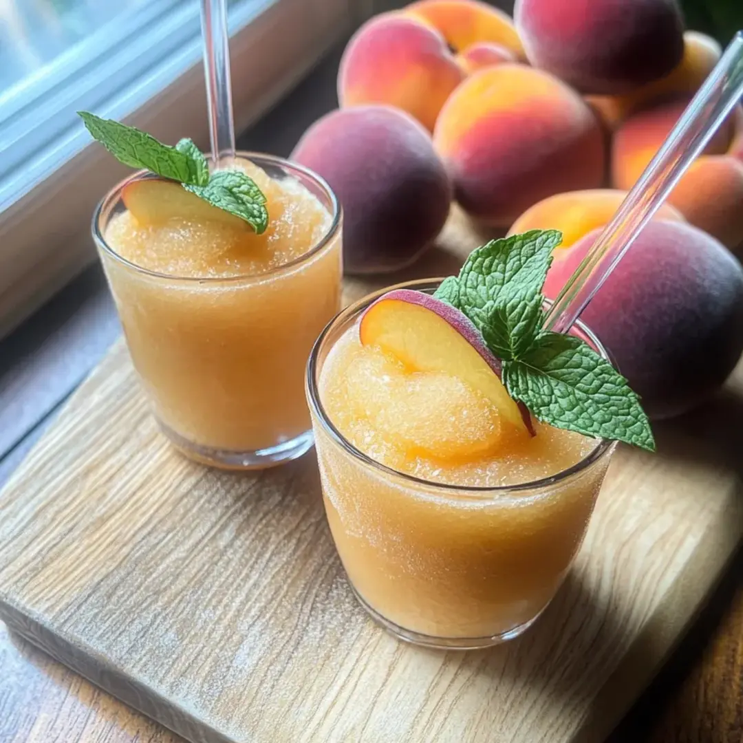 Two glasses of peach juice with fresh mint.
